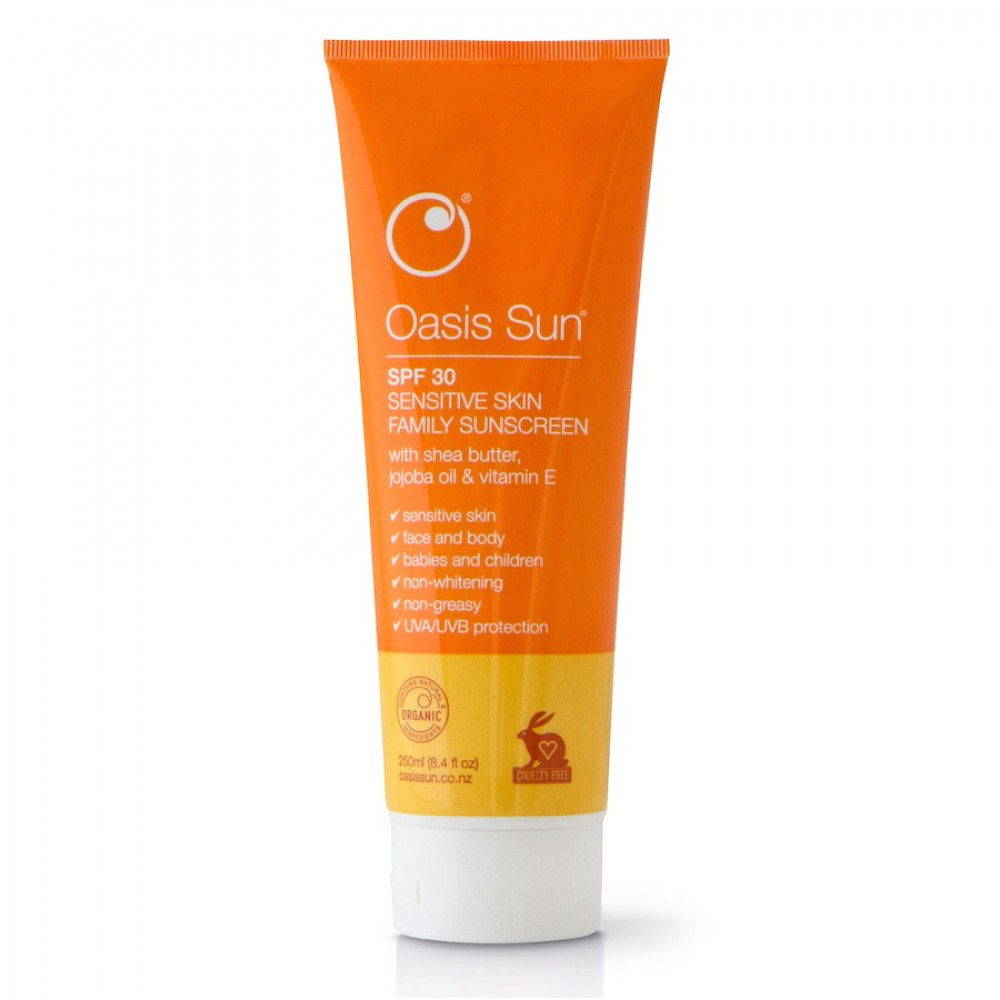 Oasis Sun天然防晒霜SPF30 敏感肌肤/6个月以上宝宝至全家适用 新西兰最佳防晒产品 250ml超值家庭装 还送防晒便携装50ml