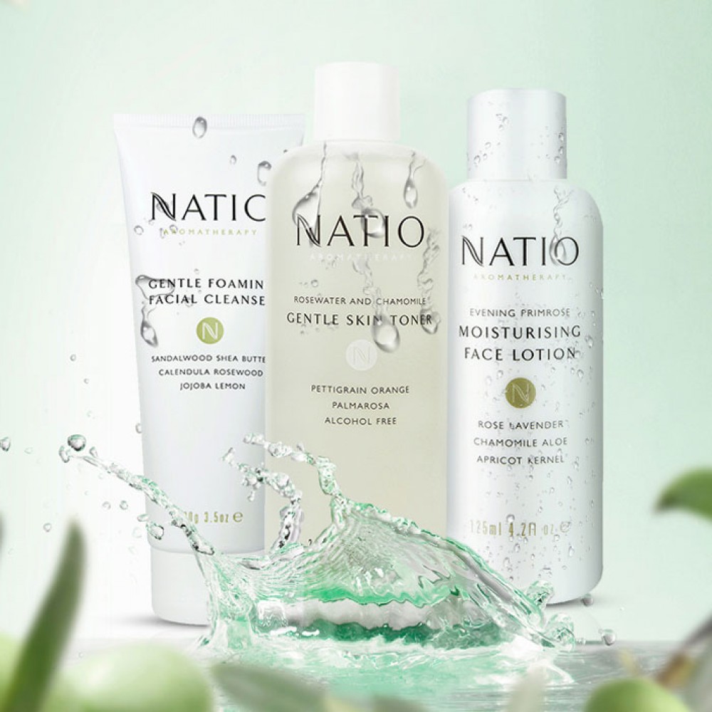 Natio 洁面水乳优惠组合 无泡沫洁面乳100ml+玫瑰洋甘菊爽肤水250ml+月见草乳液125ml 包邮明星套装