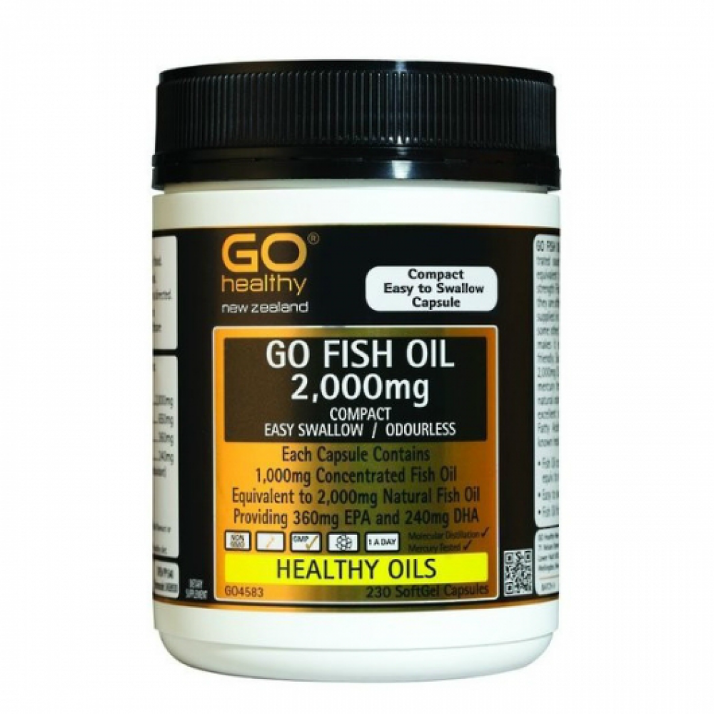Go Healthy深海鱼油2000毫克230粒 超高含量容易吞咽 通血管护心脑 GO FISH OIL 2000mg ODOURLESS 230s