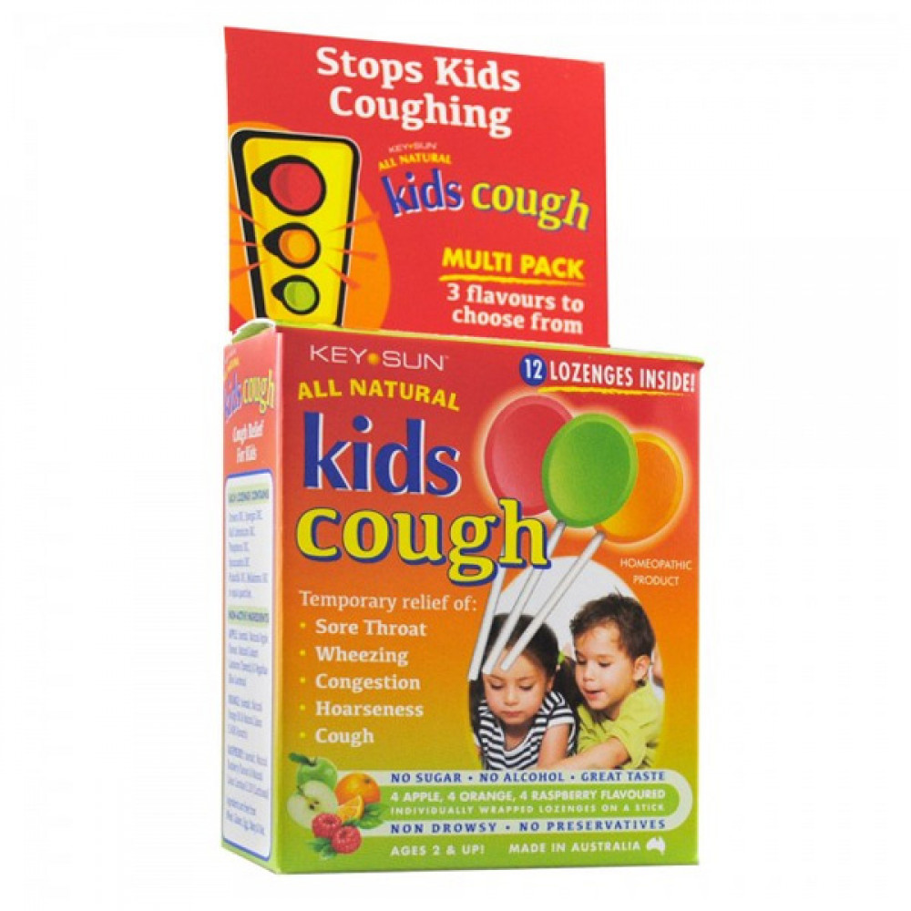 All Natural儿童喉痛咳嗽棒棒糖 2岁以上适用 苹果橘子覆盆子混合口味12支装 Kids Cough Mix 12s