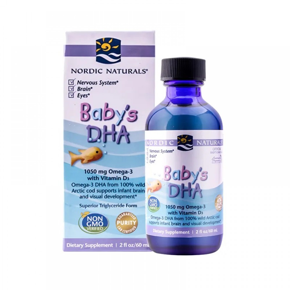 挪威小鱼 婴儿DHA+鳕鱼肝油 60ml 营养大脑呵护眼睛 15天以上/5磅以上宝宝适用 Nordic Naturals Baby's DHA 60ml