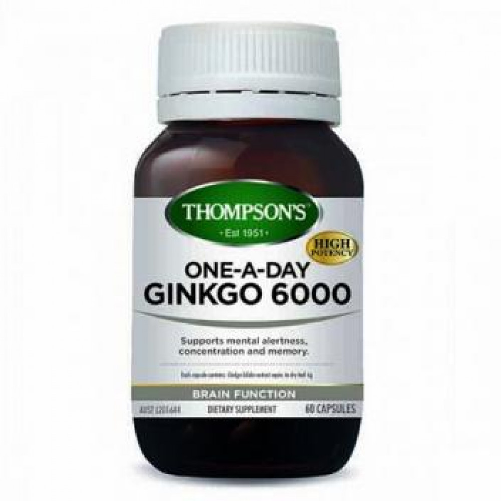 汤普森 银杏叶精华6000毫克60粒 改善记忆功能 促进血液循环 Thompson's Ginkgo 6000 60s
